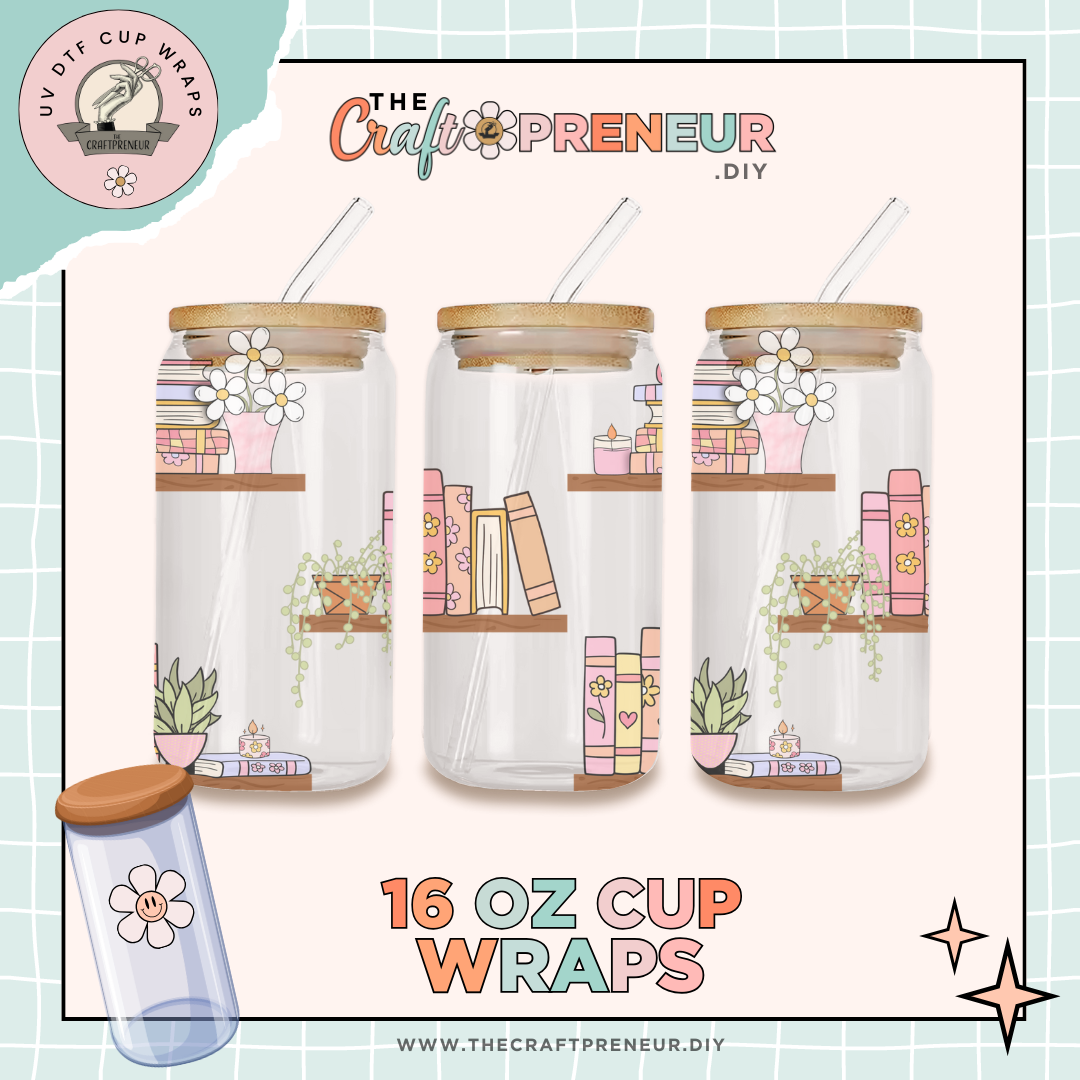 Book Shelf UV DTF Cup Wrap