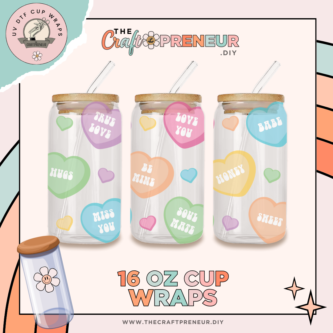 Groovy Converstion Hearts UV DTF Cup Wrap