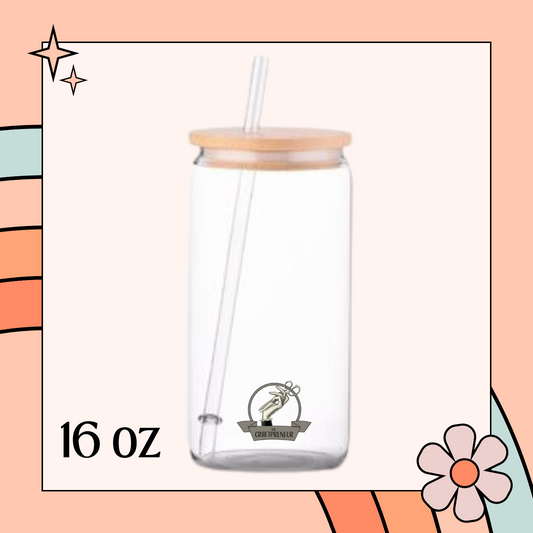 16 oz Glass Can Tumbler with Bamboo Lid