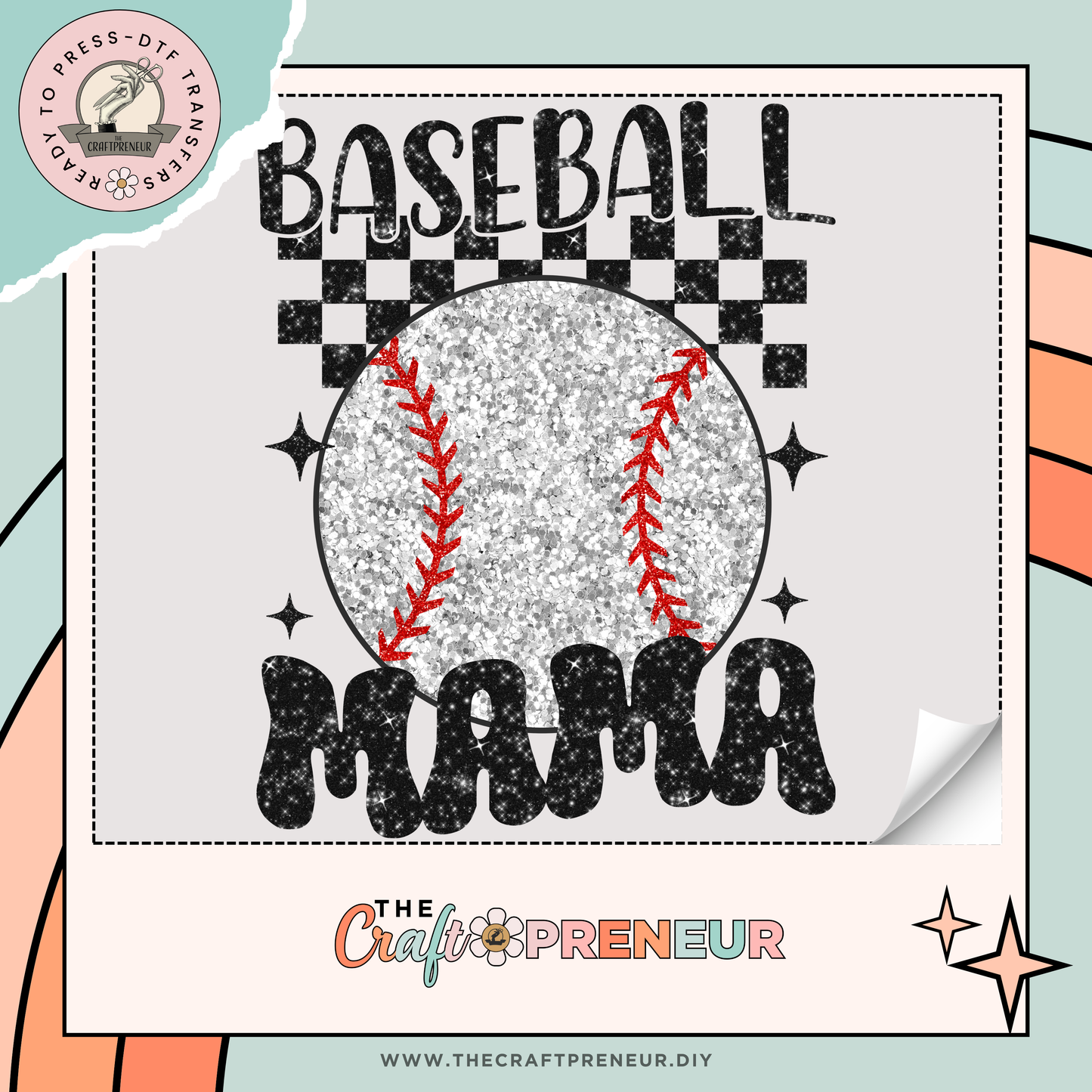 Baseball Mama Checkered Transfer