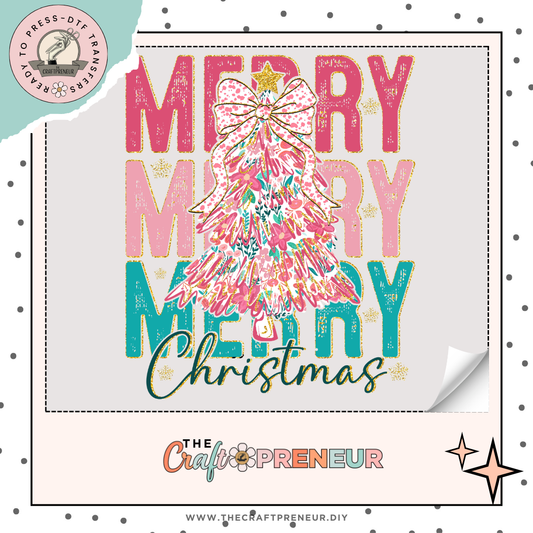 Merry Christmas Pastel Tree Transfer