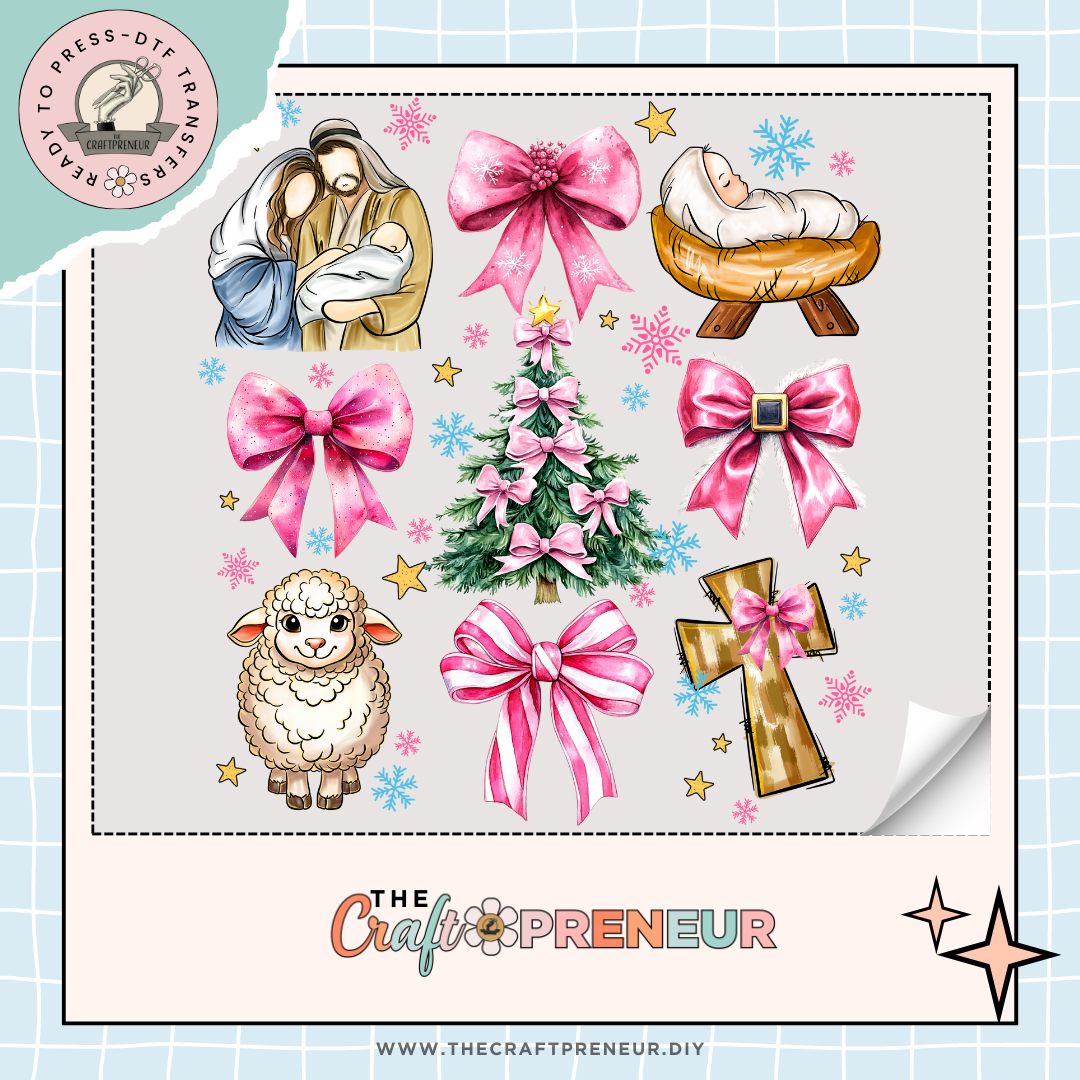 Coquette Bow Religious Christmas Transfer