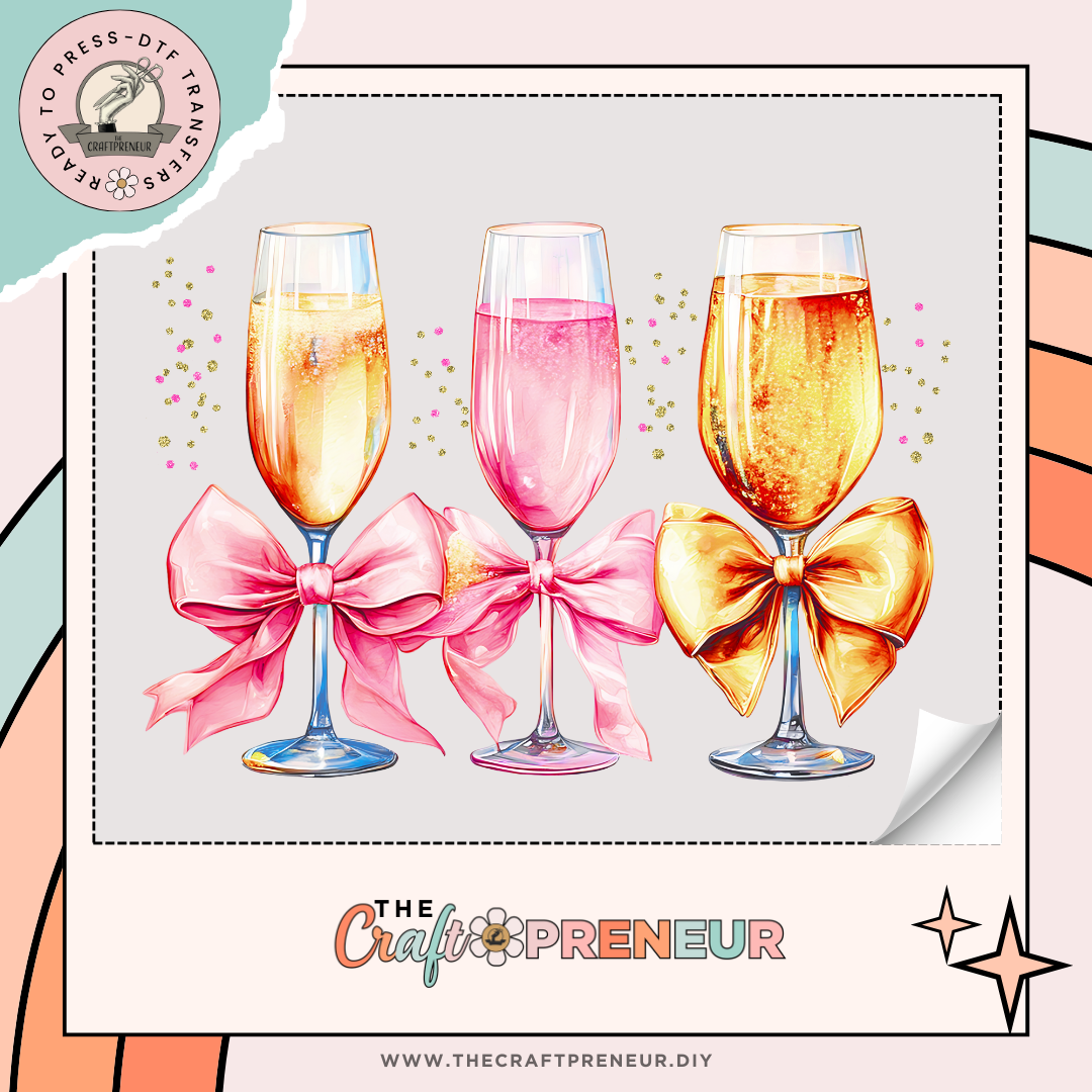 Champage Glass Coquette Bow Transfer