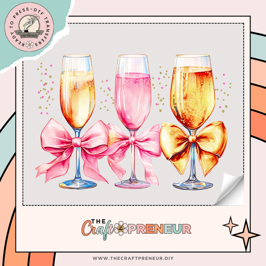 Champage Glass Coquette Bow Transfer