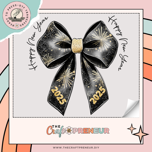 New Years Black Coquette Bow Transfer