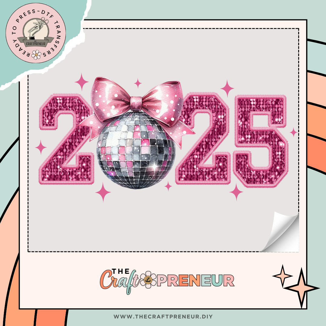 2025 Pink Sequin Disco Ball Transfer