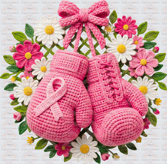 Causes_Breast Cancer Awareness_Boxing Gloves_Faux Yarn_Faux Crochet_Flowers_Coquette Bow