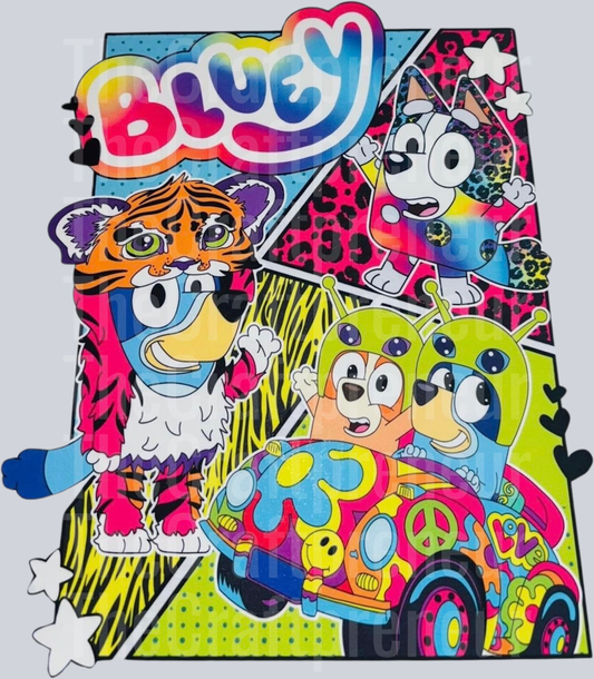 Blue Dog Meets Lisa Frank DTF Transfer