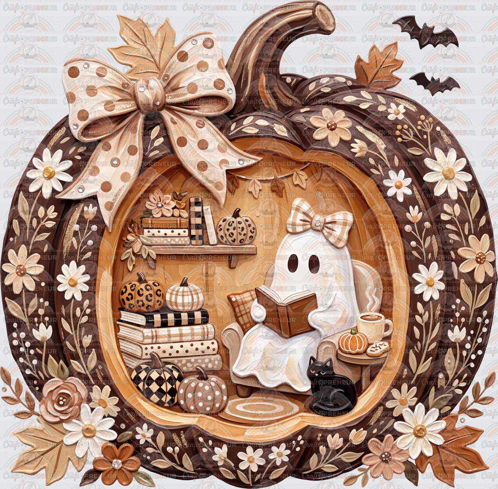 Fall_Books_Ghost_Pumpkin_Faux Paint_Florals_Library_She Shed