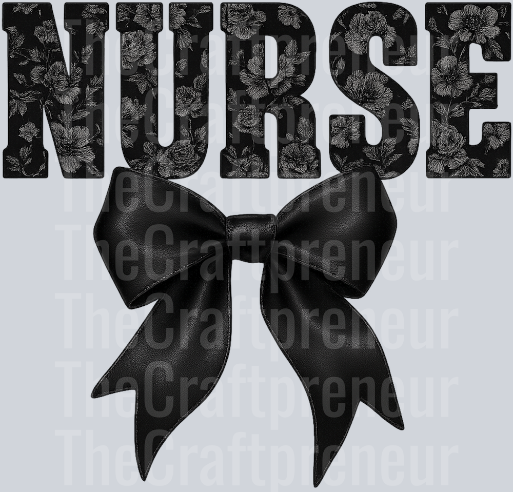 Black on Black Lace Nurse Coquette Bow Varsity DTF Transfer