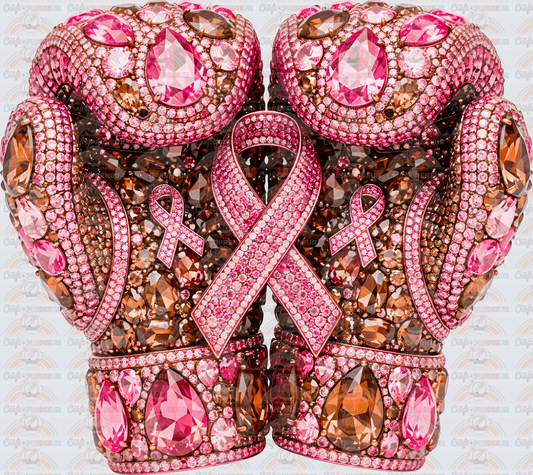 Causes_Breast Cancer Awareness_Boxing Gloves_Gemstones_Faux Rhinestones_Diamonds_Pink Ribbon_Fight Cancer