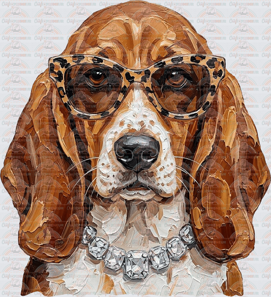 002_Glam_Dogs_Diamond Necklace_Turquoise_Faux Paint_Sunnies_Basset Hound