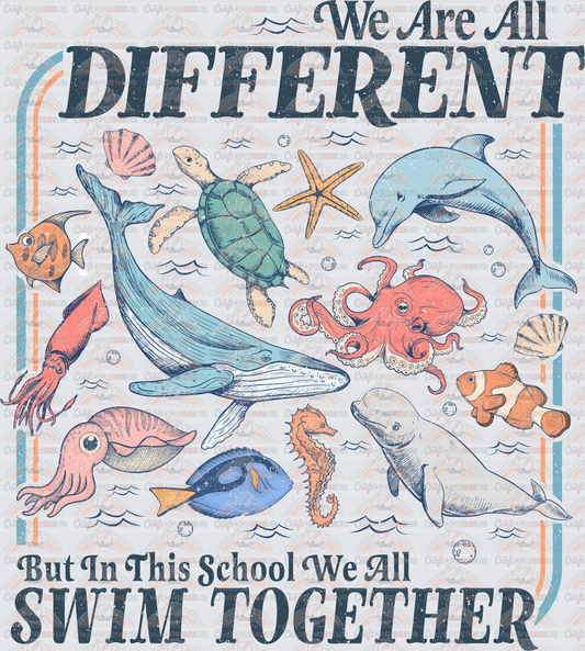 School_Jobs_Teacher_Marine Ocean_We Are Different Swim Together_Distressed_Dark