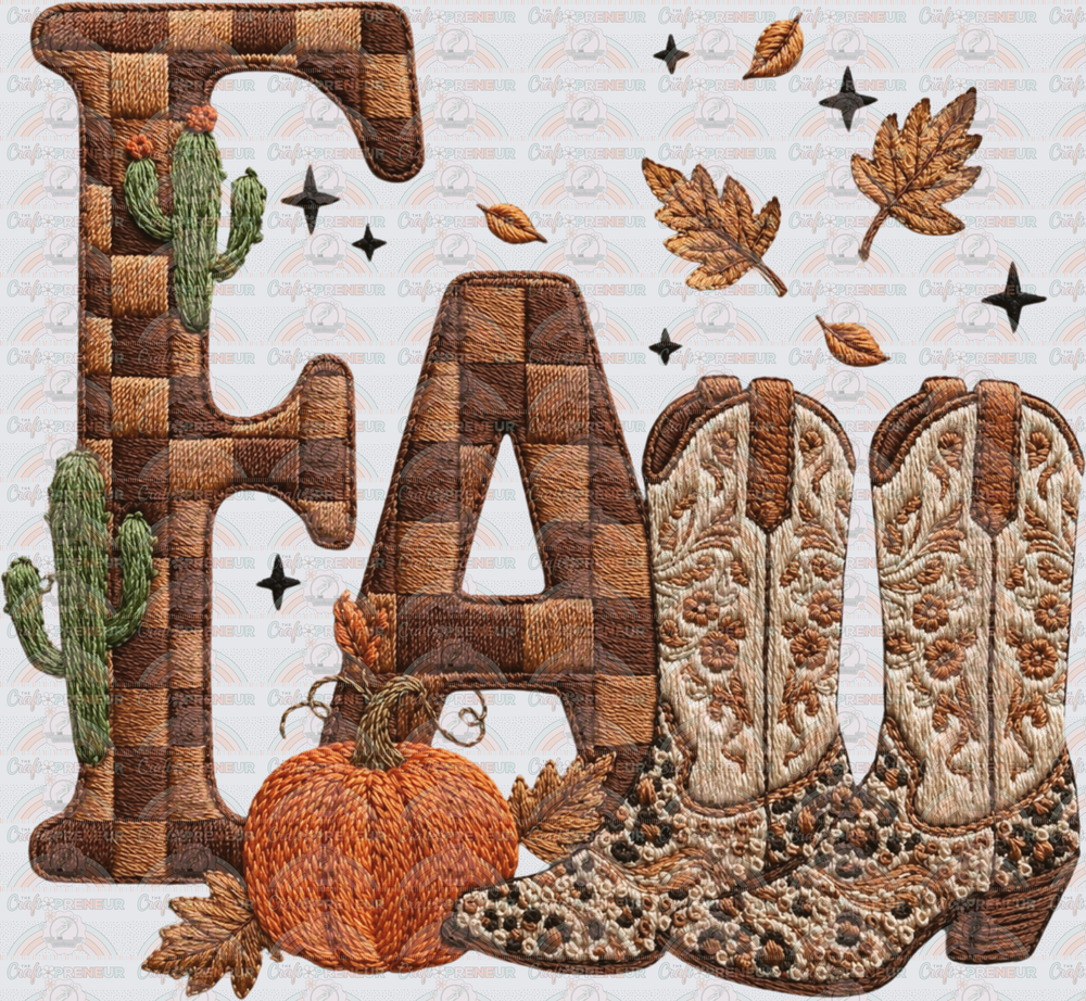 Fall_Western_Cowboy Boots_Faux Embroidery_Cactus_Pumpkin_Typography