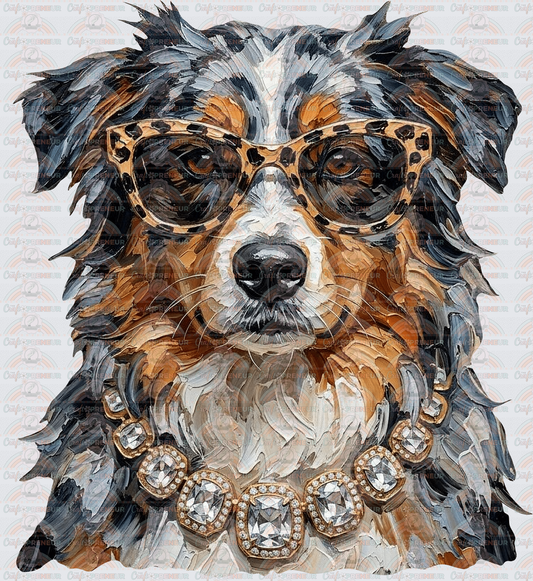 002_Glam_Dogs_Diamond Necklace_Turquoise_Faux Paint_Sunnies_Australian Shepherd_Aussie