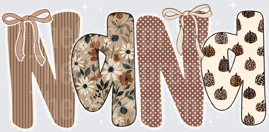 002_Family_Name Set_Fall_Autumn_Grandparent_Boho_Coquette Bow_Pumpkin_Microfloral_Nana
