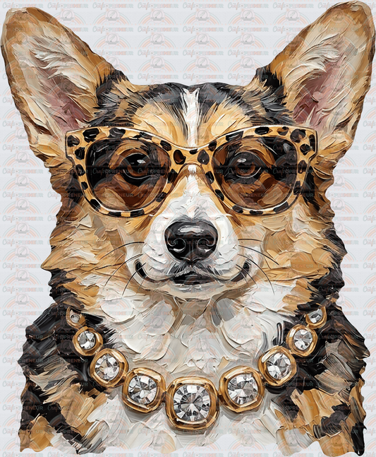 002_Glam_Dogs_Diamond Necklace_Turquoise_Faux Paint_Sunnies_Corgi