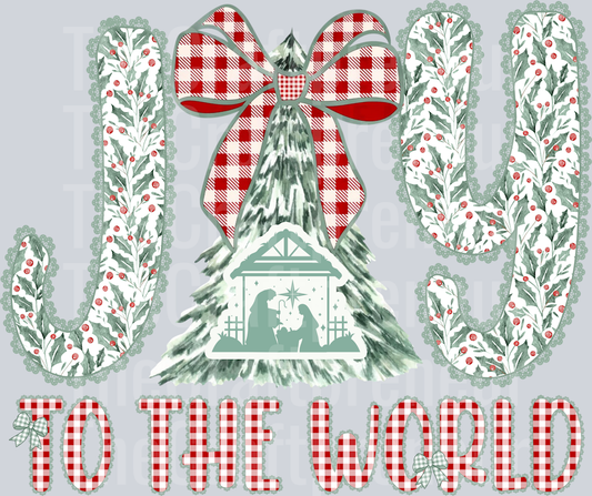 Joy to the World Gingham Coquette Bow DTF Transfer