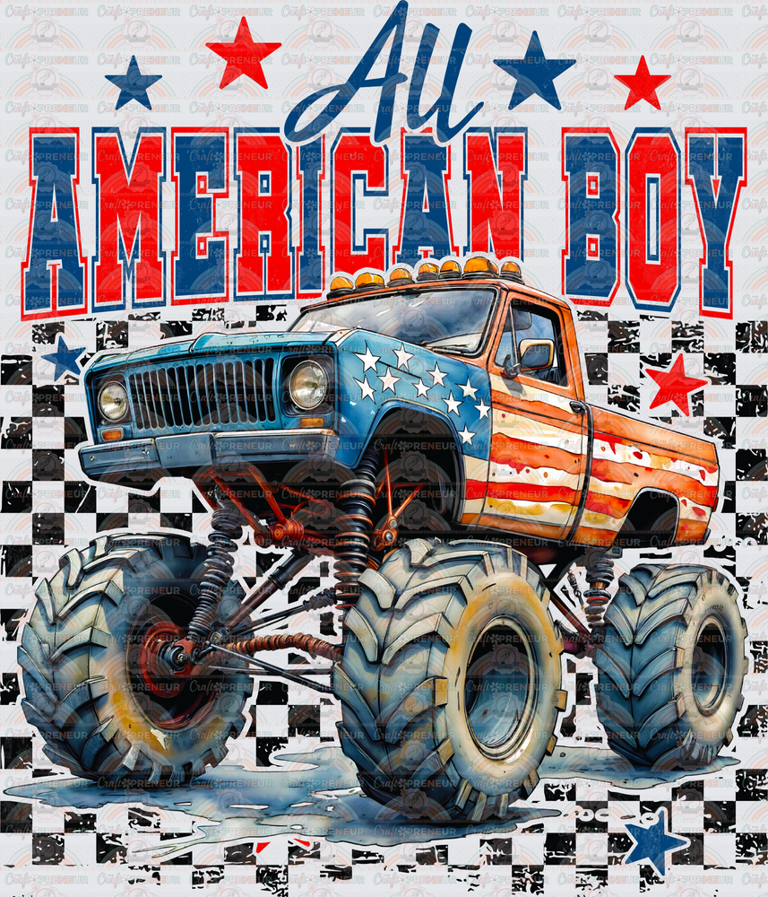 USA_Monster Trucks_Youth_Boys_All American Boy_4th of July_Checkerboard