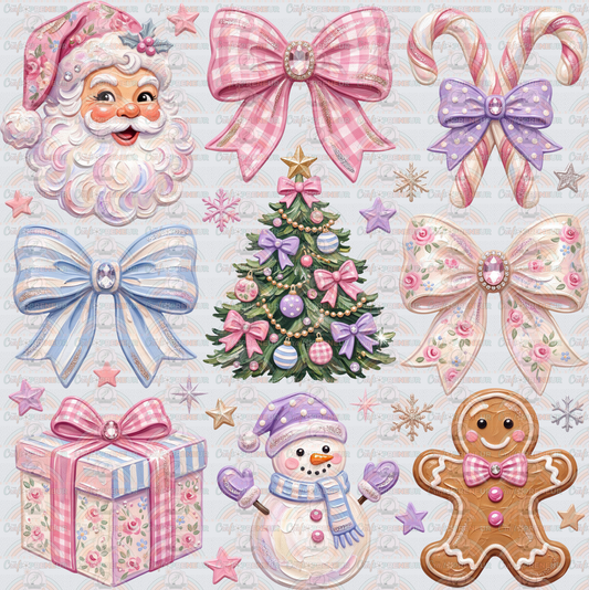 XMAS_Santa_Preppy_Grid_Coquette Bow_Pink Christmas_Candy Canes_Gingerbread Man_Christmas Tree_Presents