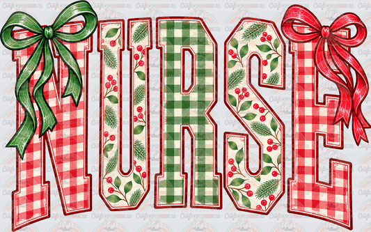 XMAS_Jobs_Medical_Nurse_Varsity_Plaid_Coquette Bow_Christmas_Preppy