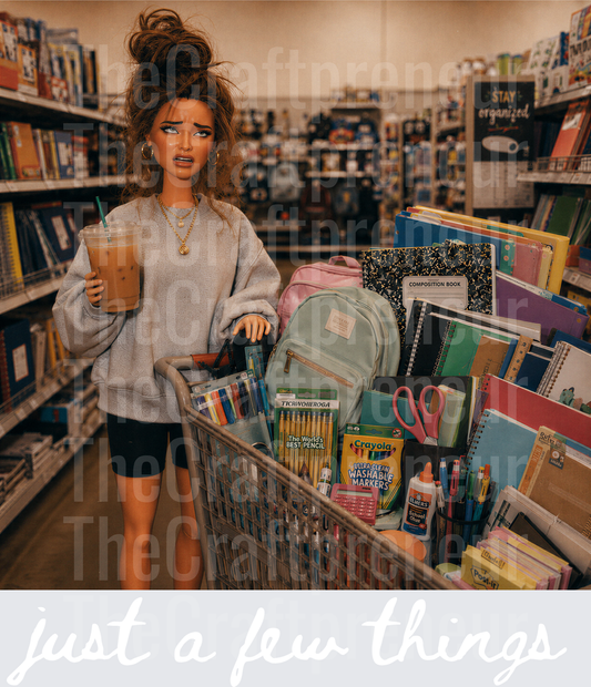 School_Teacher_Ratchet Barbie_Shopping_School Supplies_Iced Coffee_Top Knot_White Text