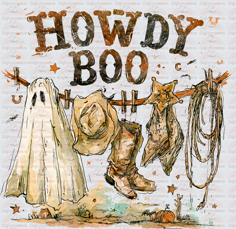 Halloween_Western_Howdy Boo_Cowboy Boots_Clothesline_Ghost_Cowboy Hat