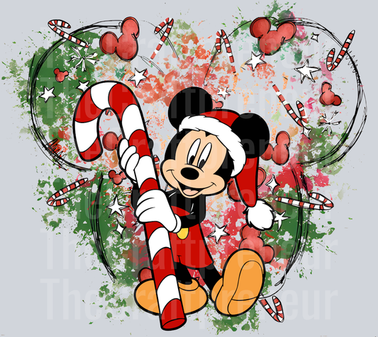Mr. Mouse Watercolor Christmas DTF Transfer