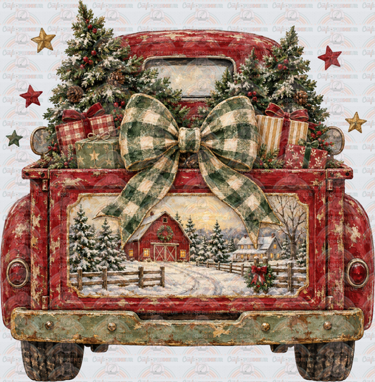 XMAS_Retro_Red Truck_Vintage_Retro Truck_Red Barn_Country_Vintage