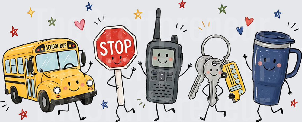 School_Jobs_Bus Driver_Icons_Sketch_School Bus_Keys_Stanley_Stop Sign