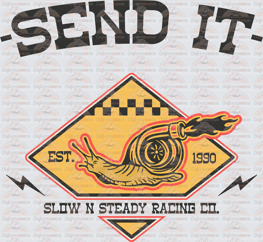 Vehicles_Racing_Racetrack_Send it_Engine_Slow and Steady_Caution Sign