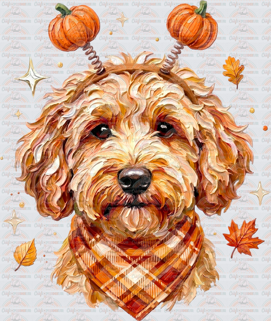 Fall_Dogs_Doodle_Faux Paint_Pumpkin Headband_Labradoodle_Golden Doodle_Bandana