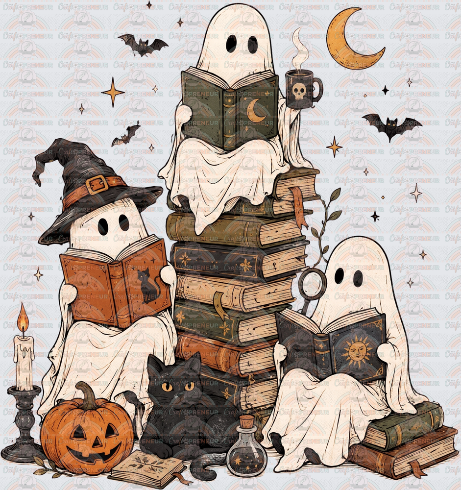 Halloween_Books_Ghosts_Black Cat_Book Stack_Trio