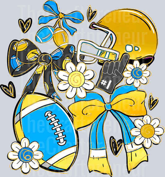 Blue & Gold Football Team Pride Coquette Bow DTF Transfer