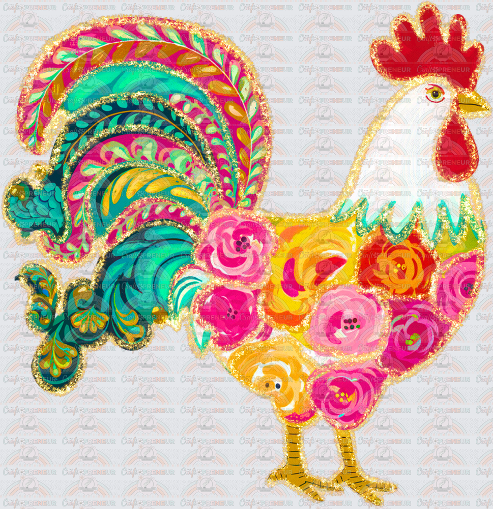 Animals_Farm Animals_Chickens_Brush Stroke_Preppy_Rooster_Florals