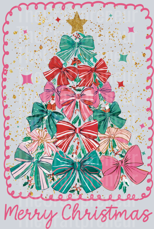 Pink Christmas Tree Coquette Bows DTF Transfer