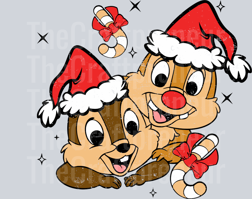 Chipmunks Christmas Santa Front & Back (Front) DTF Transfer