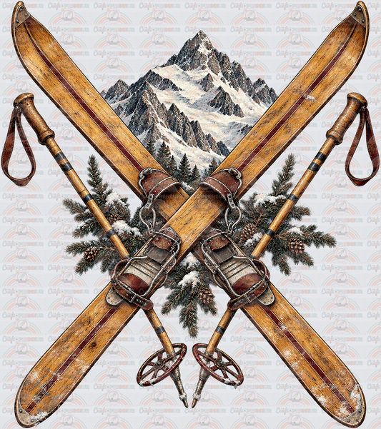 Hobbies_Skiing_Ski Resort_Preppy_Vintage_Unsiex_Crossed Skis_Mountain_Poles