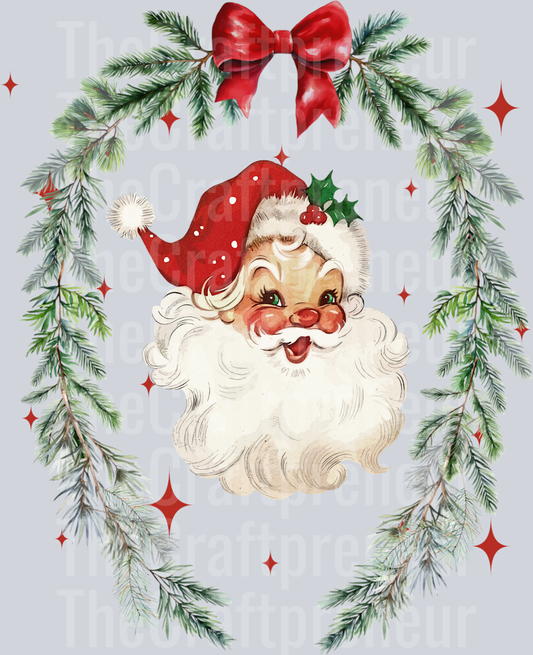 Santa Wreath Vintage DTF Transfer