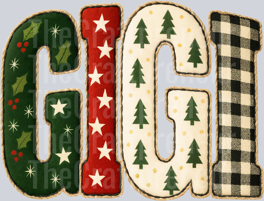 (Set!) Faux Embroidery Varsity Christmas Gigi DTF Transfer