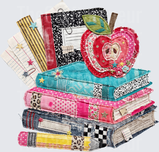 School_Jobs_Teacher_Patchwork_Bookstack_Composition_Notebooks_Apple_Pencil_Fabric