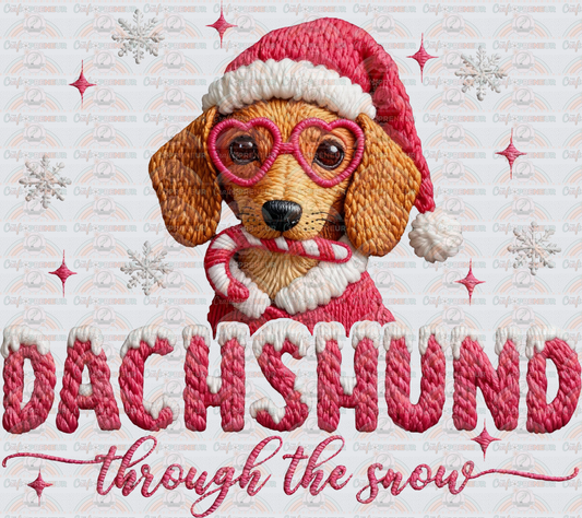 XMAS_Dogs_Dachshund_Breeds_Dachshund Through the Snow_Winter_Santa Hat_Faux Yarn