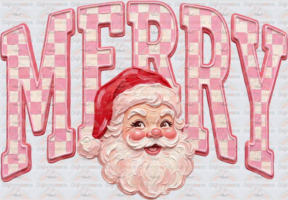XMAS_Santa_Varsity_Checkered_Faux Paint_Preppy_Girly_Pink Christmas