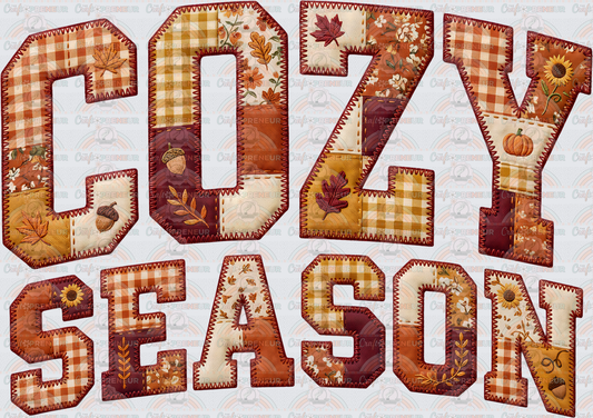 Fall_Cozy Season_Varsity_Curved_Stacked_Patchwork_Grannycore_Acorn_Gingham Plaid_Autumn_Leaf_Pumpkin
