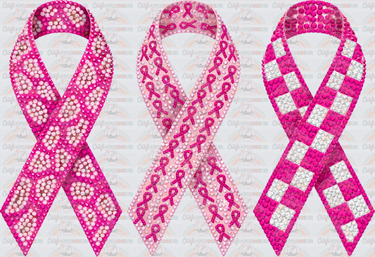 Causes_Breast Cancer Awareness_October Causes_Ribbon_Trio_Faux Rhinestone_Checkered_Cheetah