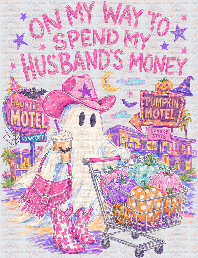 001_Halloween_Husband_Wife_Ghost_On My Way to Spend My Husbands Money_Preppy_Brush Stroke_Back