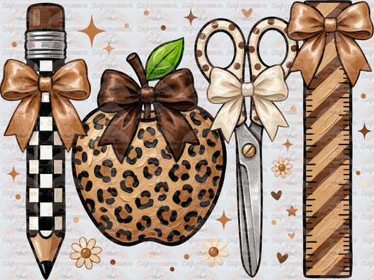 002_School_Jobs_Teacher_Faux Paint_Cheetah_Neutral Bundle_Teacher Things_Tools Apple Pencil Scissors Ruler
