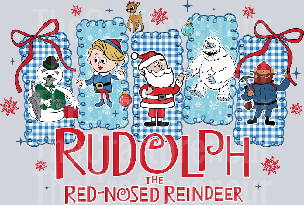 Retro Rudolph Blue Coquette Bow DTF Transfer