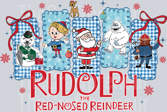 Retro Rudolph Blue Coquette Bow DTF Transfer