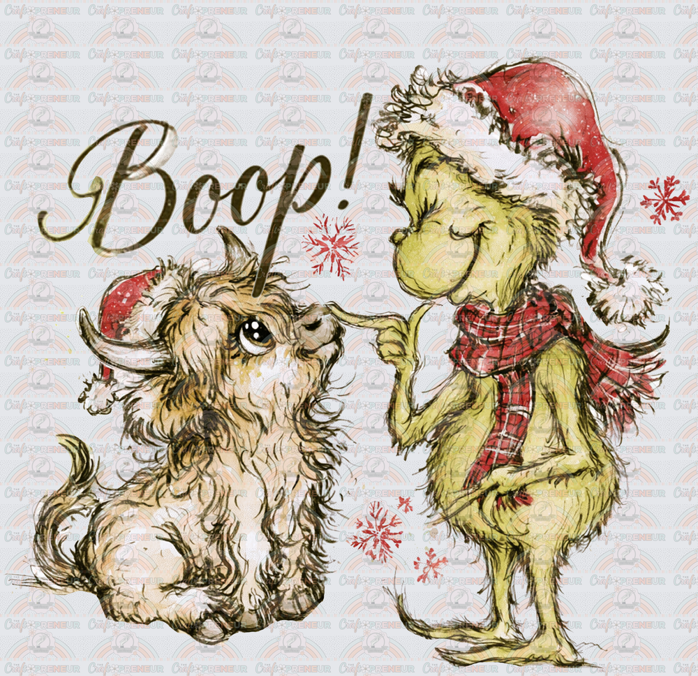 XMAS_Grinch_Highland Cow_Boop_Brush Stroke_Cute_Sketch
